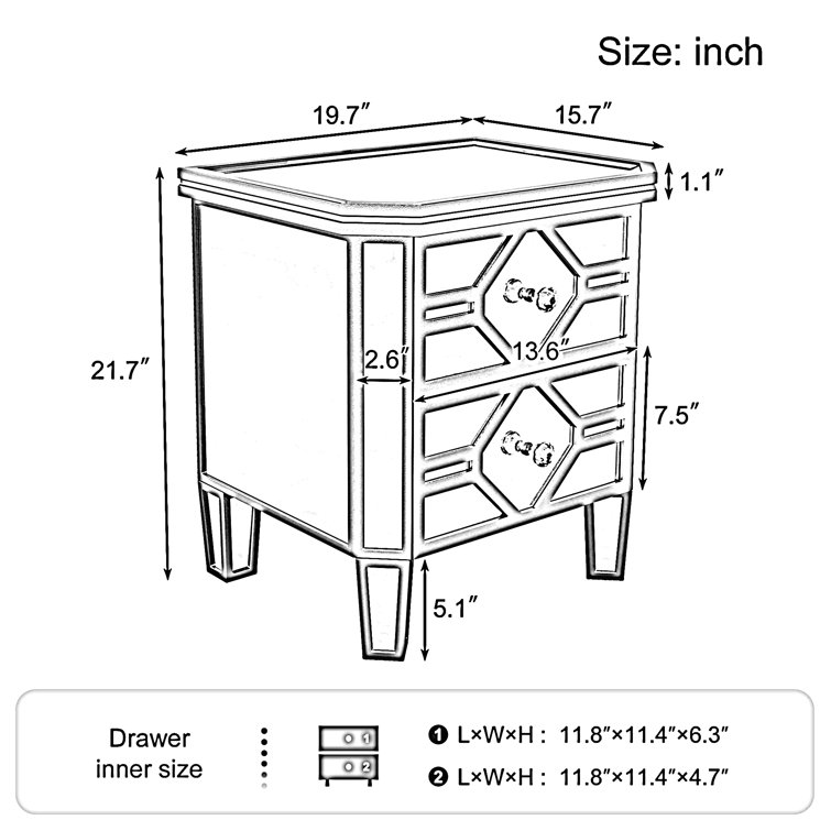 Mercer41 Kadeisha Glass Top 2 Drawer End Table Wayfair Canada